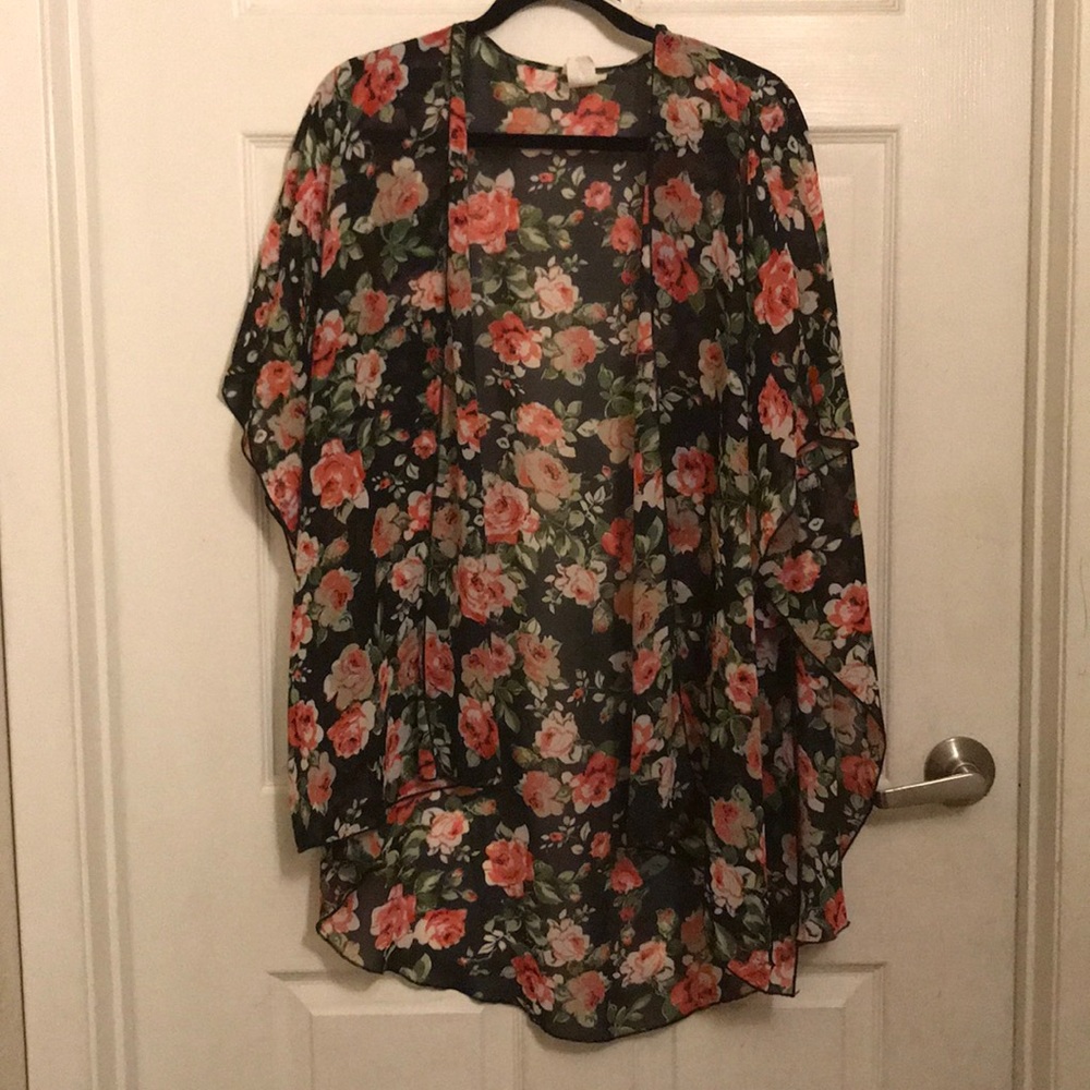 Floral, sheer kimono